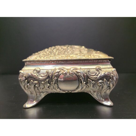 Vintage Jewelry Box Romantic Embossed courting Floral Detail Ornate Trinket Box - Picture 9 of 14